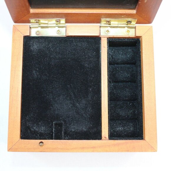 Wooden Hinged Music Box Song Memory Picture Frame Ring Holder 4.25" Square - Picture 5 of 10